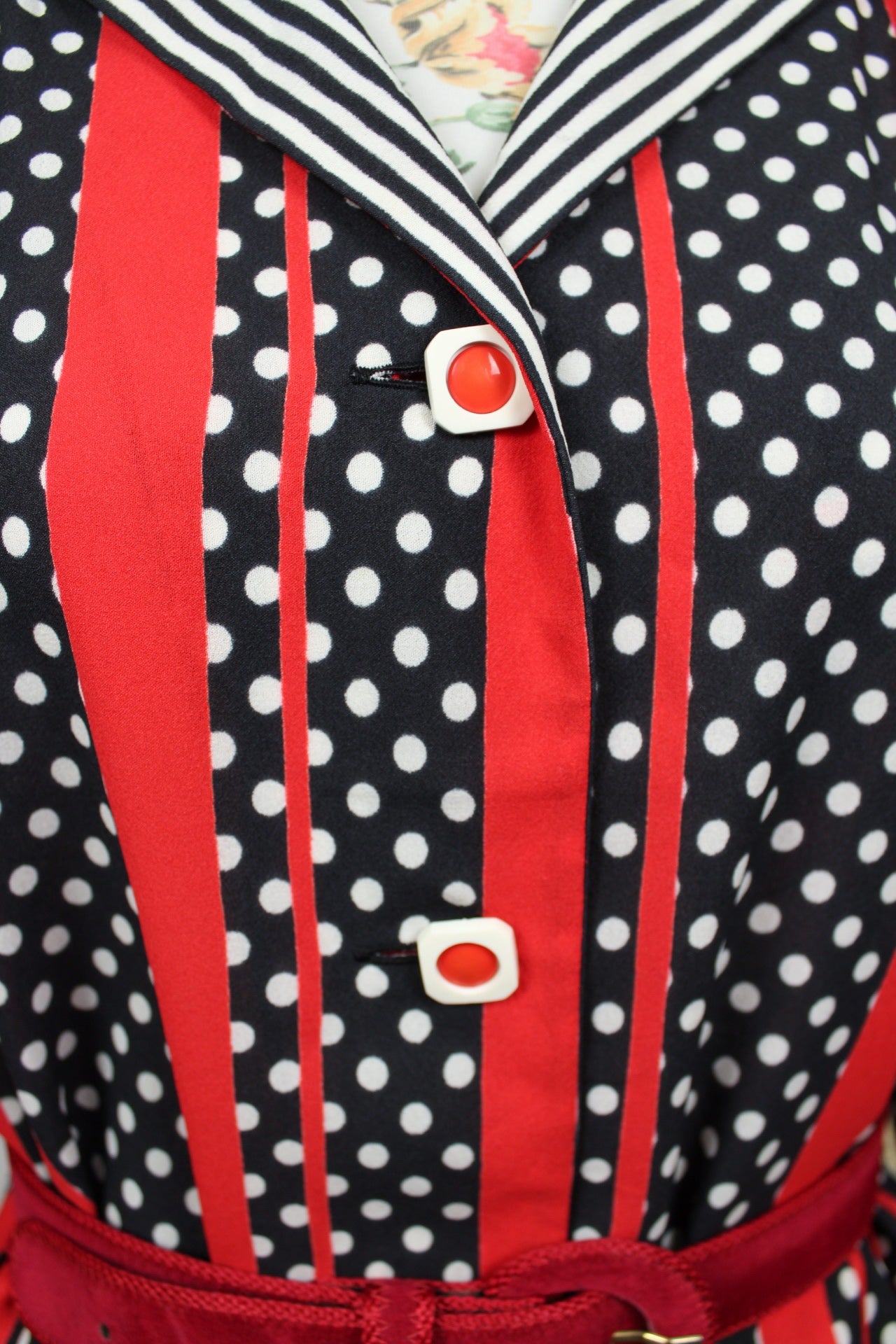 🌸🍒Robe vintage 70/80's pin-up/rockabilly pois & rayures boutonnée - Taille 42/44🍒🌸