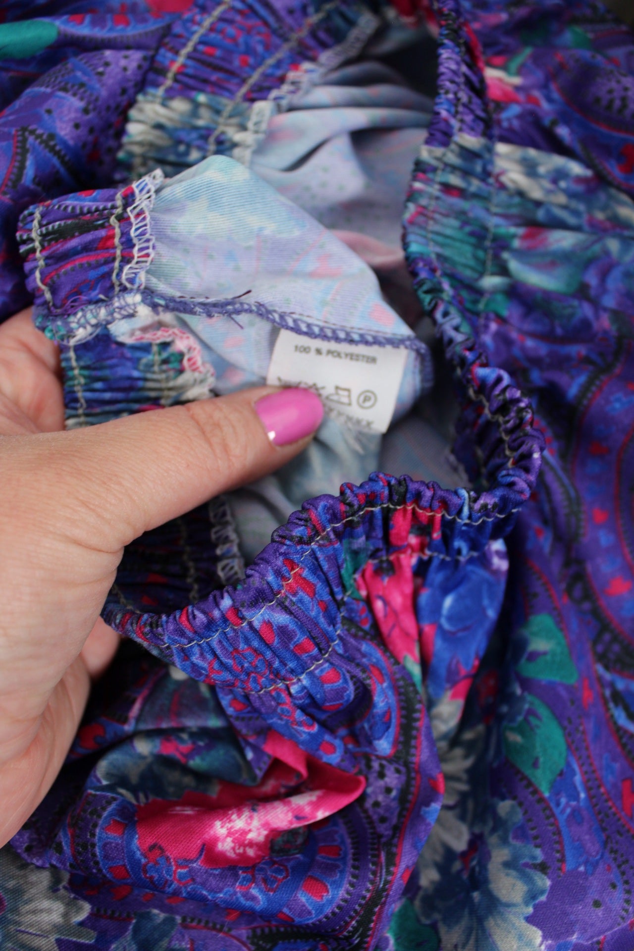🌸🍒Jupe midi vintage 80's paisley/fleurie pep's fuchsia et violet - Taille 34 à 38🍒🌸