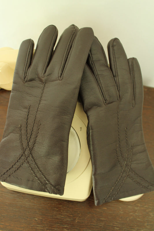 🍒🌸Gants marron vintage 70/80s en vinyle esprit oldschool - taille 7🌸🍒
