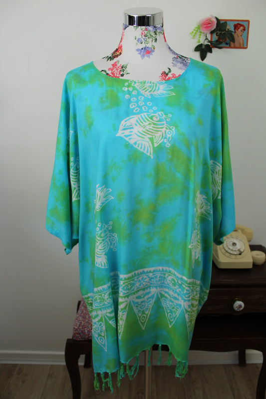 🌸🍒Tunique de plage Tie and Dye poissons exotiques - taille unique🍒🌸