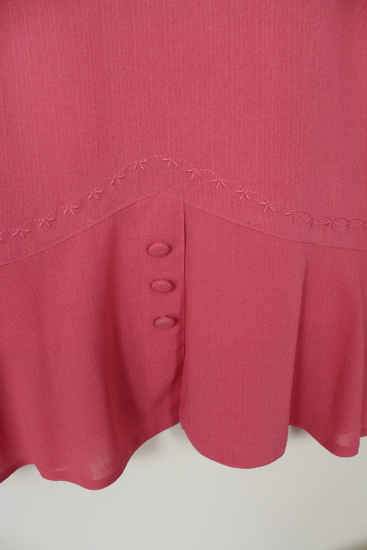 Jupe longue vintage années 80/90 Caty Jane - rose poudré, broderies & boutons - Taille 40/42