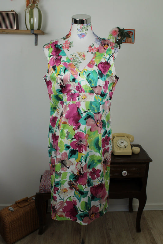 Robe vintage années 80/90 fleure façon aquarelle satinée - Taille 38/40