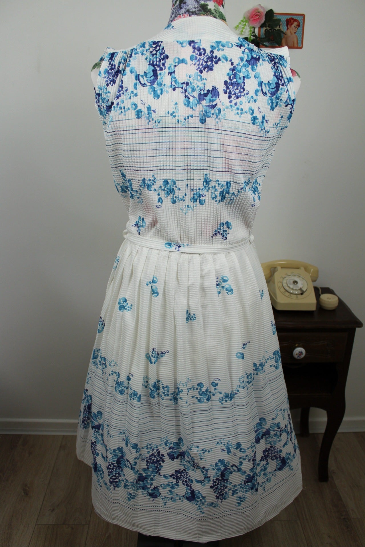 🌸🍒Robe plissée vintage 60/70's - motifs bulles d'eau - coupe pin-up esprit Marilyn - Taille 42/44🍒🌸