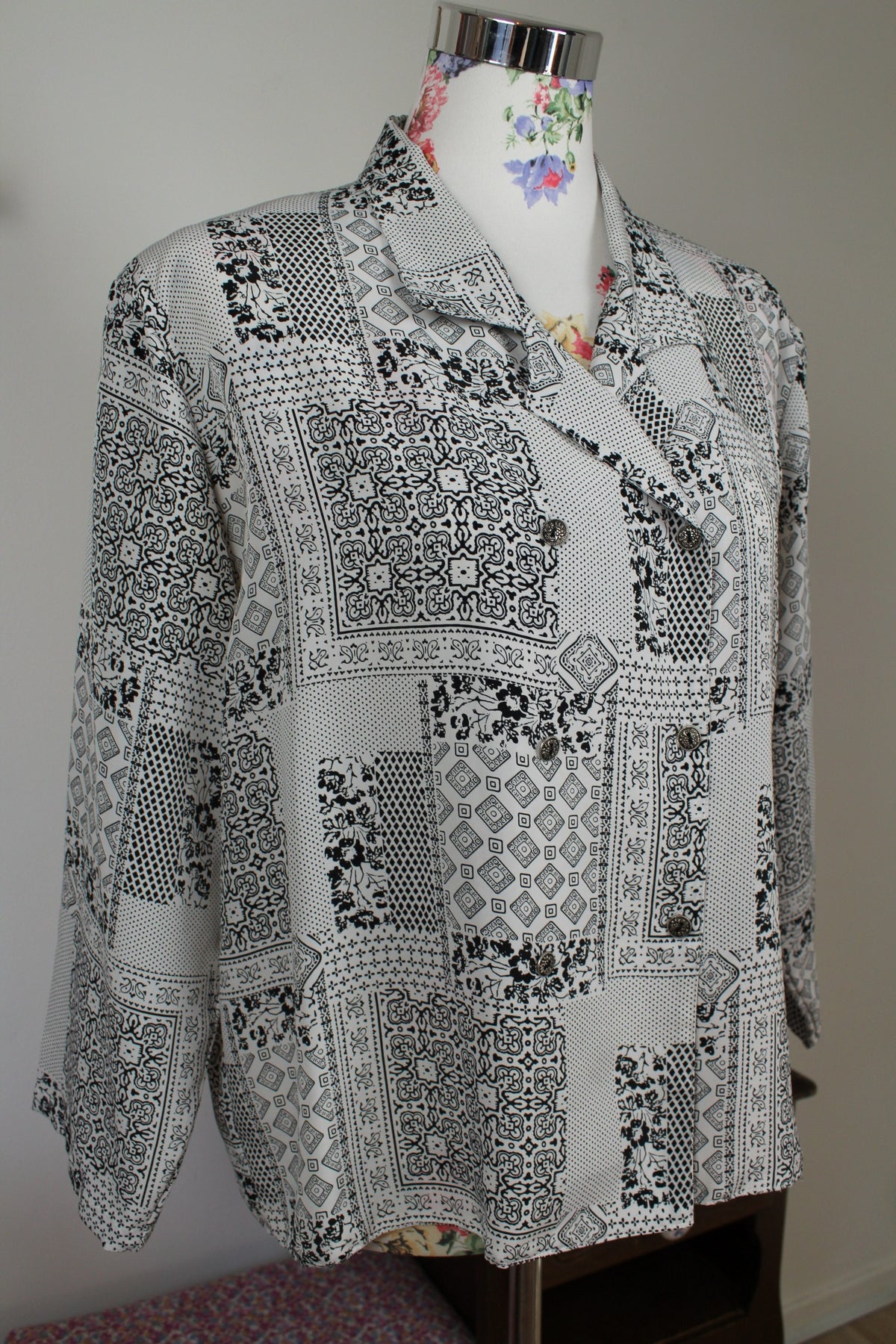 Chemise preppy vintage années 80 pois, fleurs & paisley - Taille 42/44