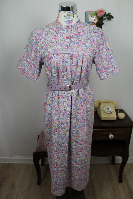 🌸🍒Robe vintage 70/90's fleurie en coton épais - esprit cottagecore romantique pastel - Taille 38/40🍒🌸