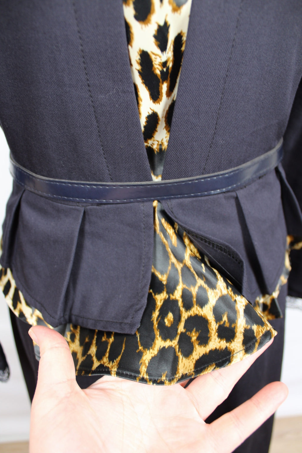 🌸Robe noire longue vintage 80's - empiècements léopard & dentelle - couture chic🍒