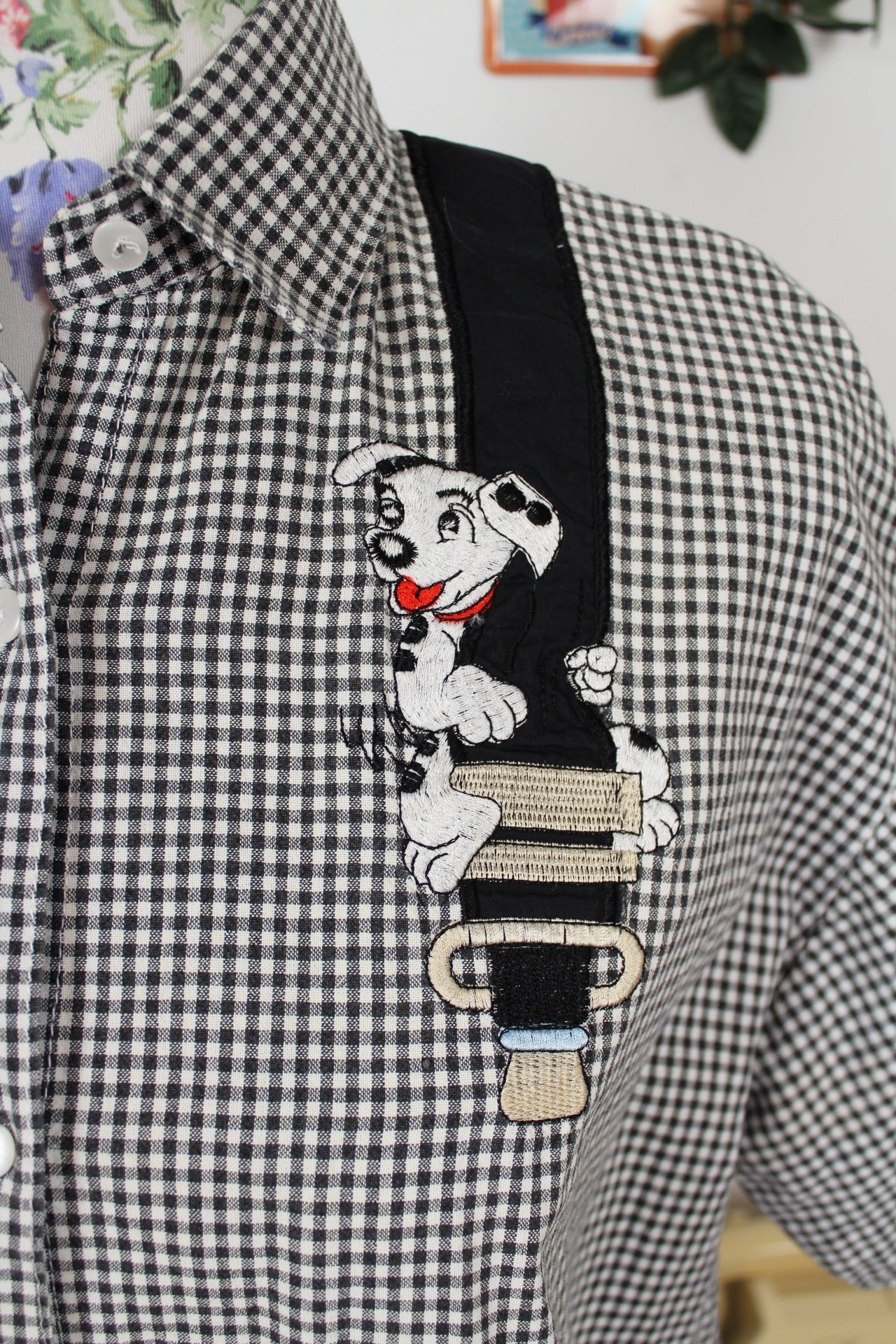 🍒🌸Chemise vintage 90s carreaux et dalmatiens brodés - Taille 40 à 44🌸🍒