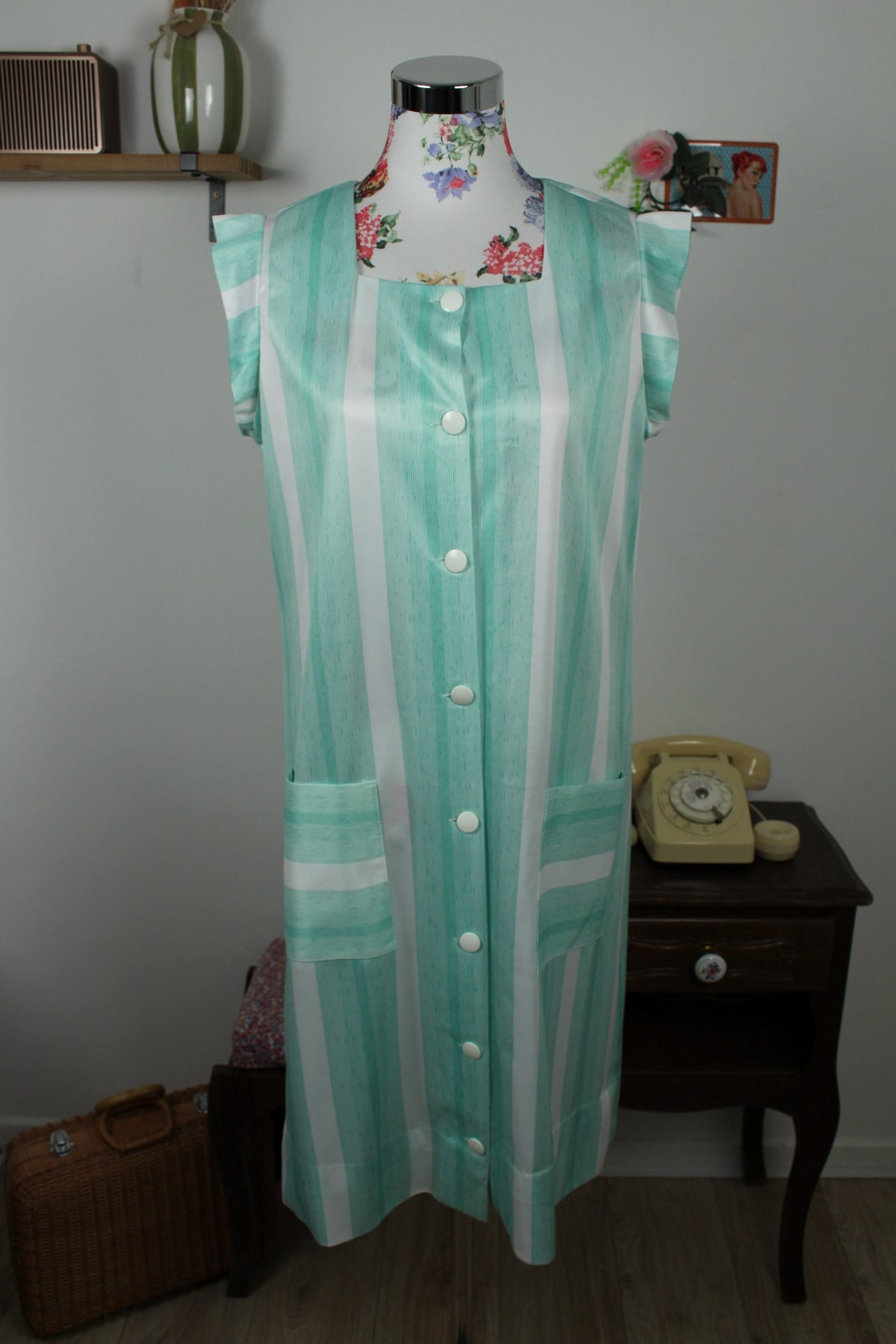 Robe vintage années 90/90 rayée vert menthe - pin-up/rockabilly Taille 40/42