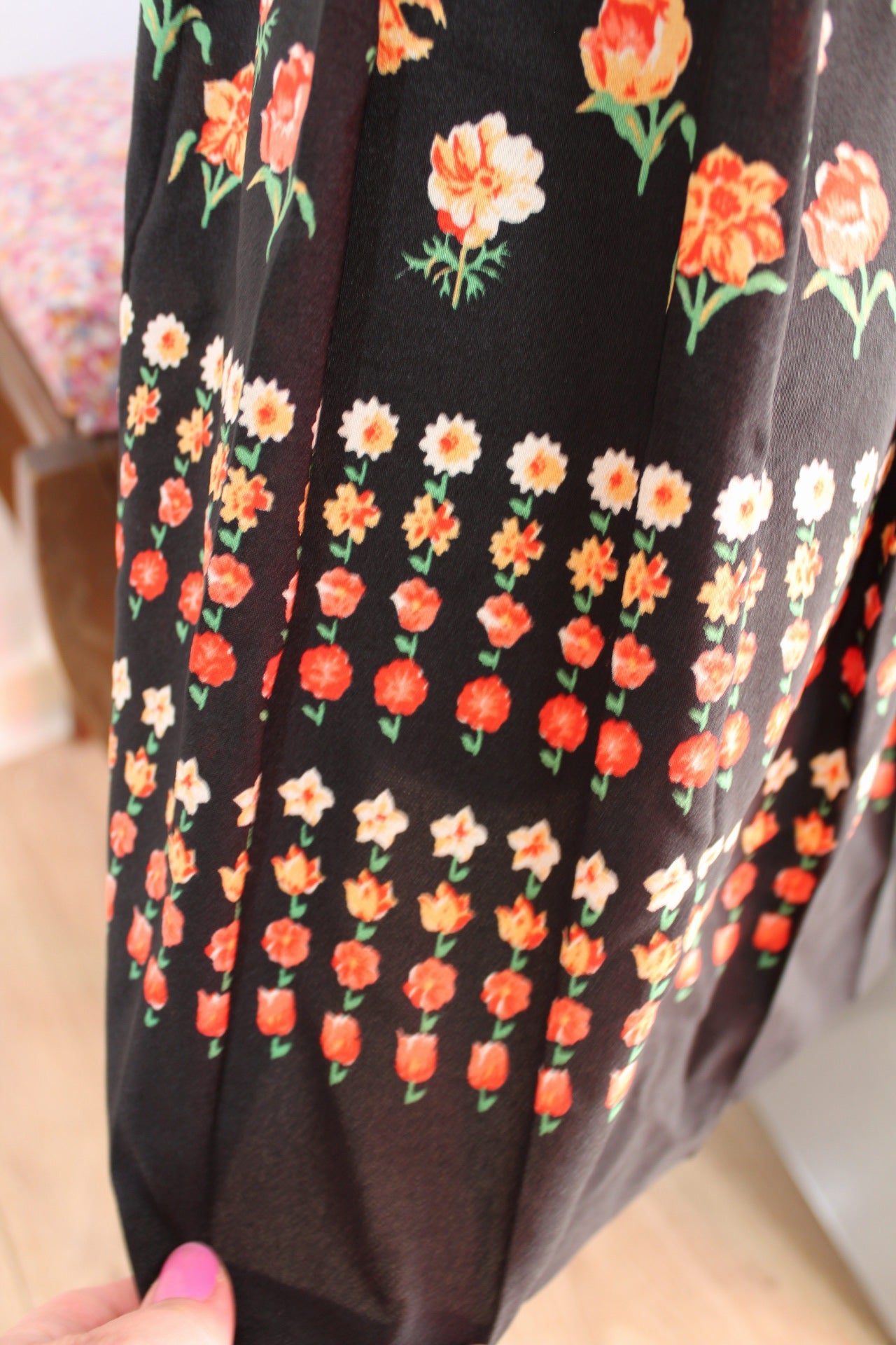 🌸🍒Jupe plissée vintage 70's romantique oiseaux & fleurs - Taille 36🍒🌸