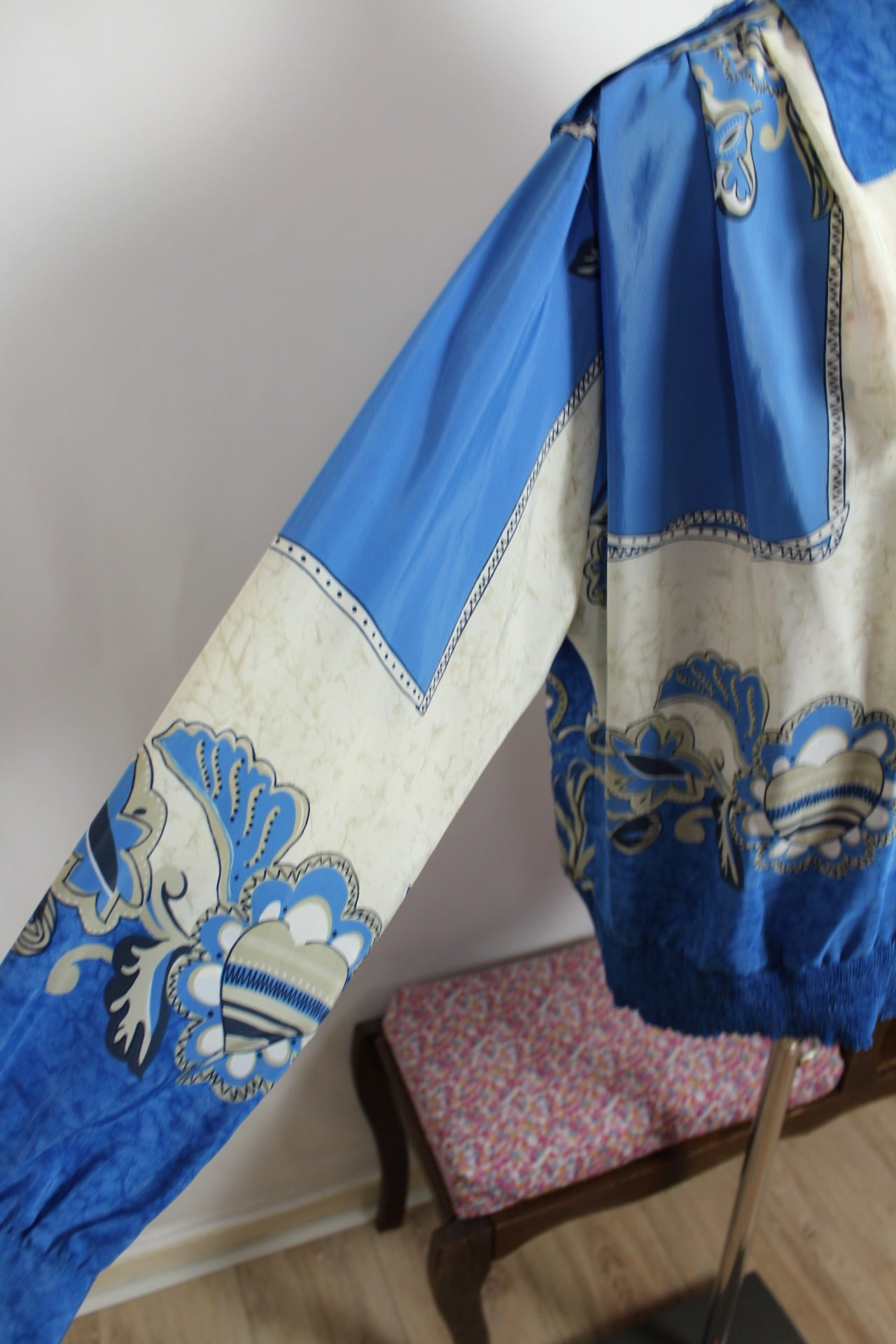 🍒🌸Chemise vintage baroque bleu & ivoire - années 80 - Taille 40 à 44🌸🍒