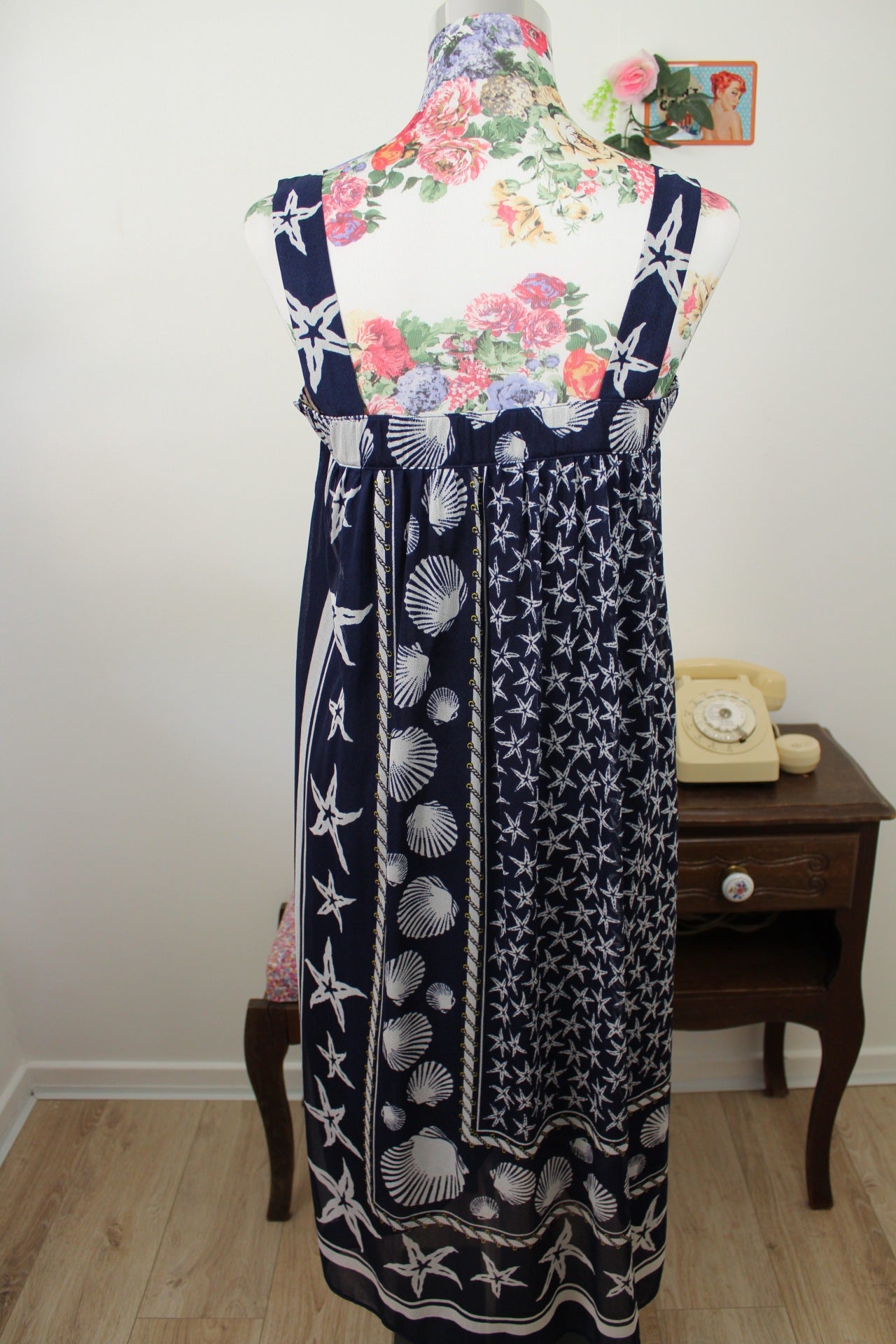 🌸🍒Robe vintage 80's imprimé marin coquillages - Navy vintage - Taille 36/38🍒🌸