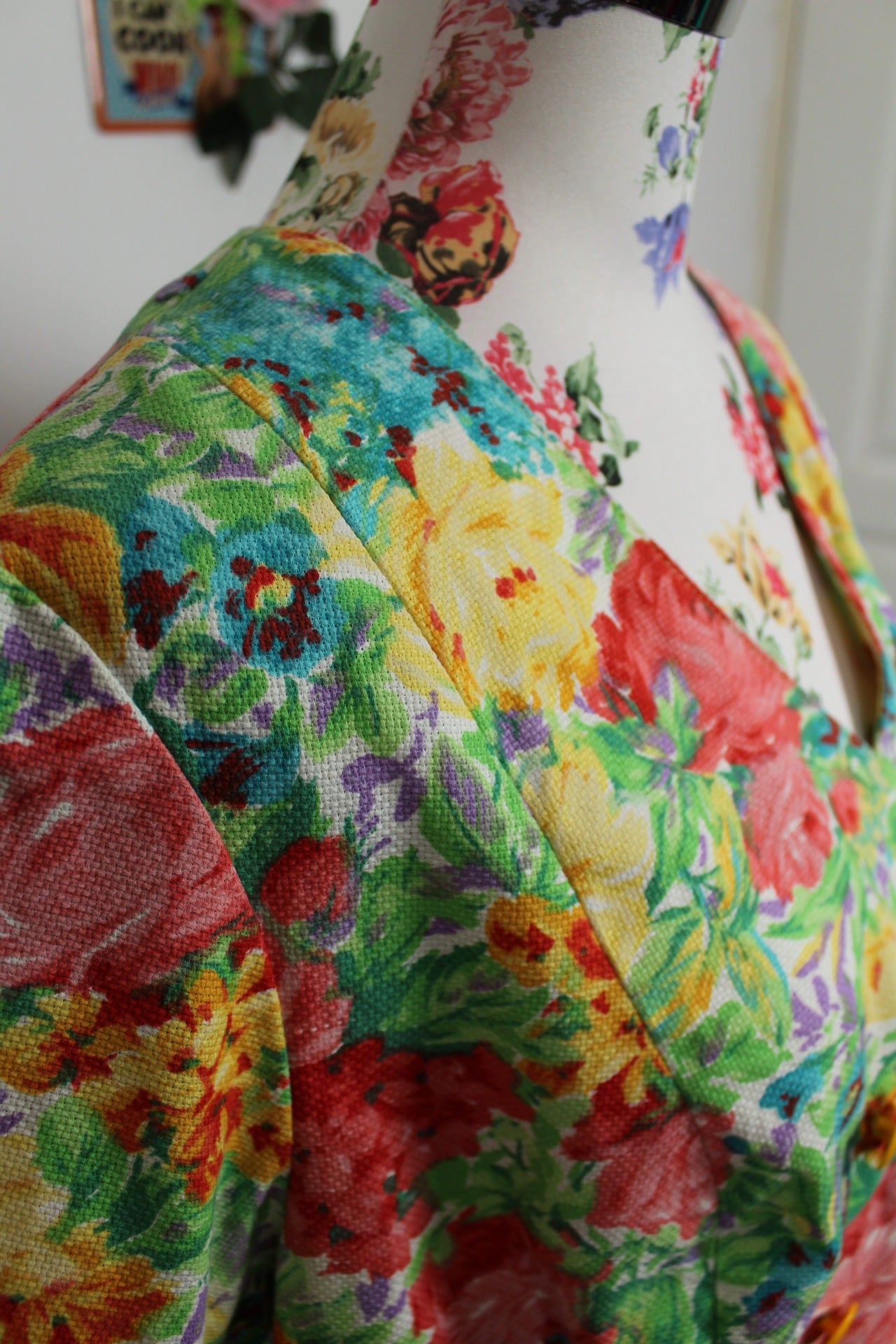 🌸🍒Blouse manches courtes vintage 70's imprimé floral dense - jardin romantique - Taille 42/44🍒🌸