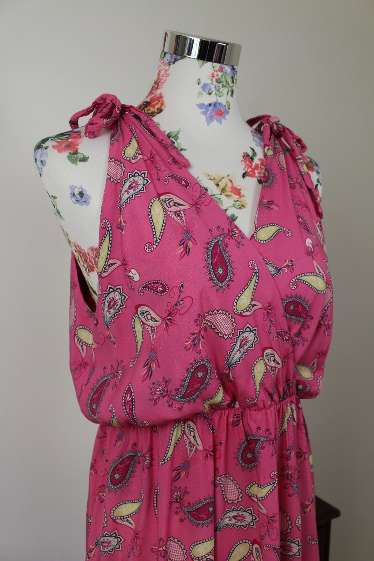 Robe longue fluide rose pep's motifs paisley - made in Italy - Taille 40