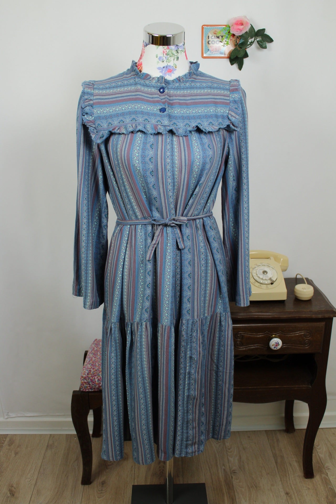🌸🍒Robe vintage 90's rayée à volants & étages babydoll bohème - Taille 38/40🍒🌸