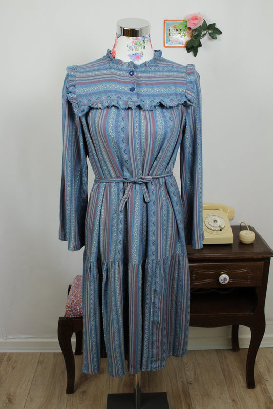 🌸🍒Robe vintage 90's rayée à volants & étages babydoll bohème - Taille 38/40🍒🌸