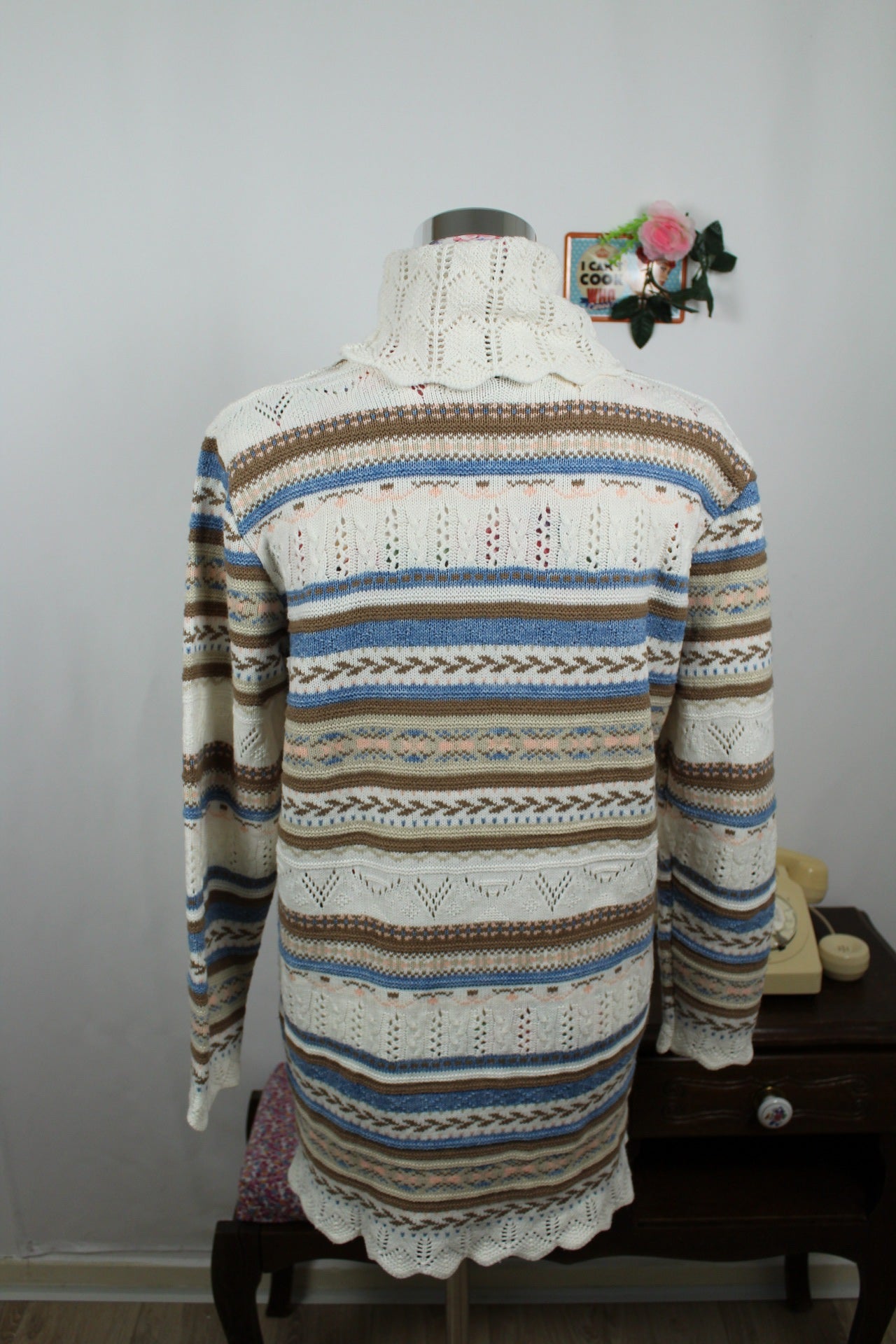 🌸🍒Pull long bohème vintage pimkie 90's - col roulé ajouré - Taille 38🍒🌸