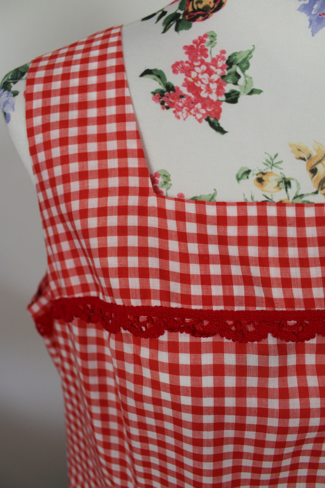 🌸🍒Robe vintage 60/70's vichy rouge & blanc allure champêtre à la française - Taille 38/40🍒🌸