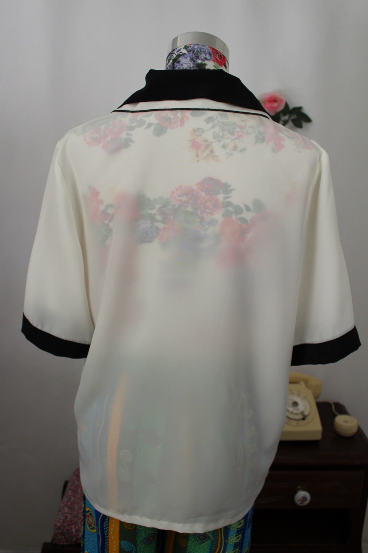 🌸🍒Chemise vintage Navy 80's col contrasté esprit marin - Taille 40/42🍒🌸